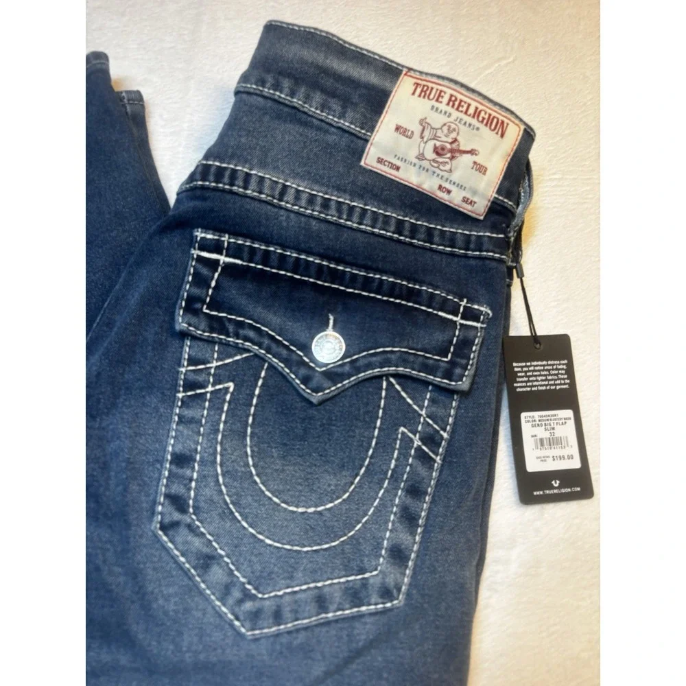 NWT‎ True Religion Geno Relaxed Slim Fit  Denim Jeans 32x29 Men's Blue